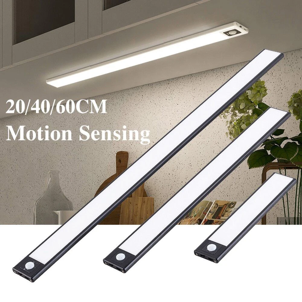 20/40CM LED Night Light PIR Motion Sensor Strip Light Wireless USB Cabinet Light Wardrobe Kitchen Bedroom Cabinet Closet Lamp