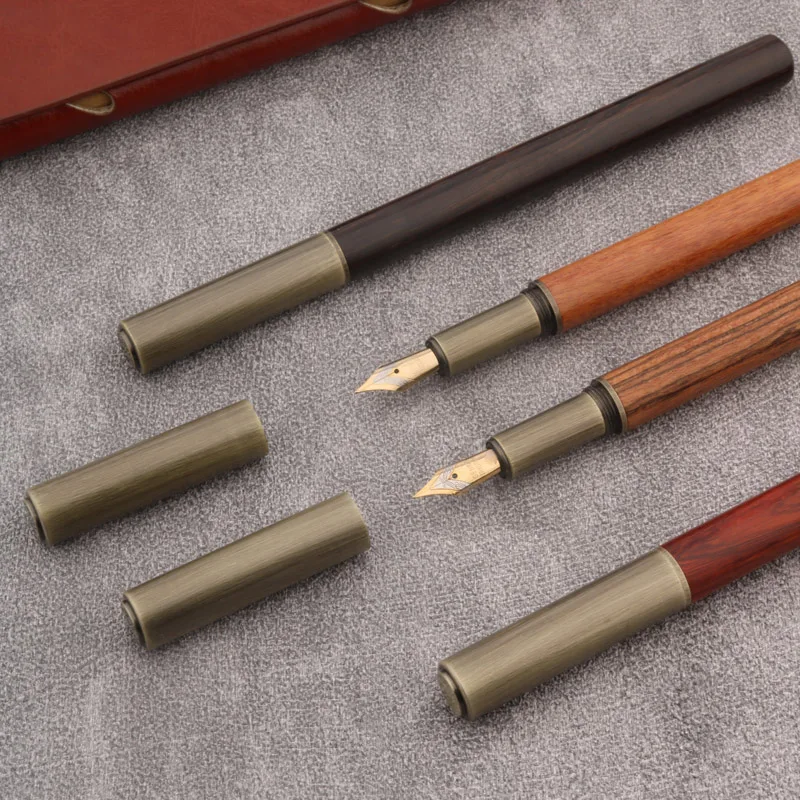 High Quality 212 Wood Fountain Pen Copper Ink Pen Spin Converter Filler Business Stationery Office School Supplies