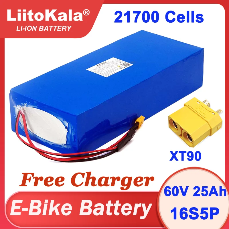 LiitoKala Original 36V 48V 60V 25Ah 21700 Lithium Battery Pack For 42V 54.6V 67.2V batteries Charger