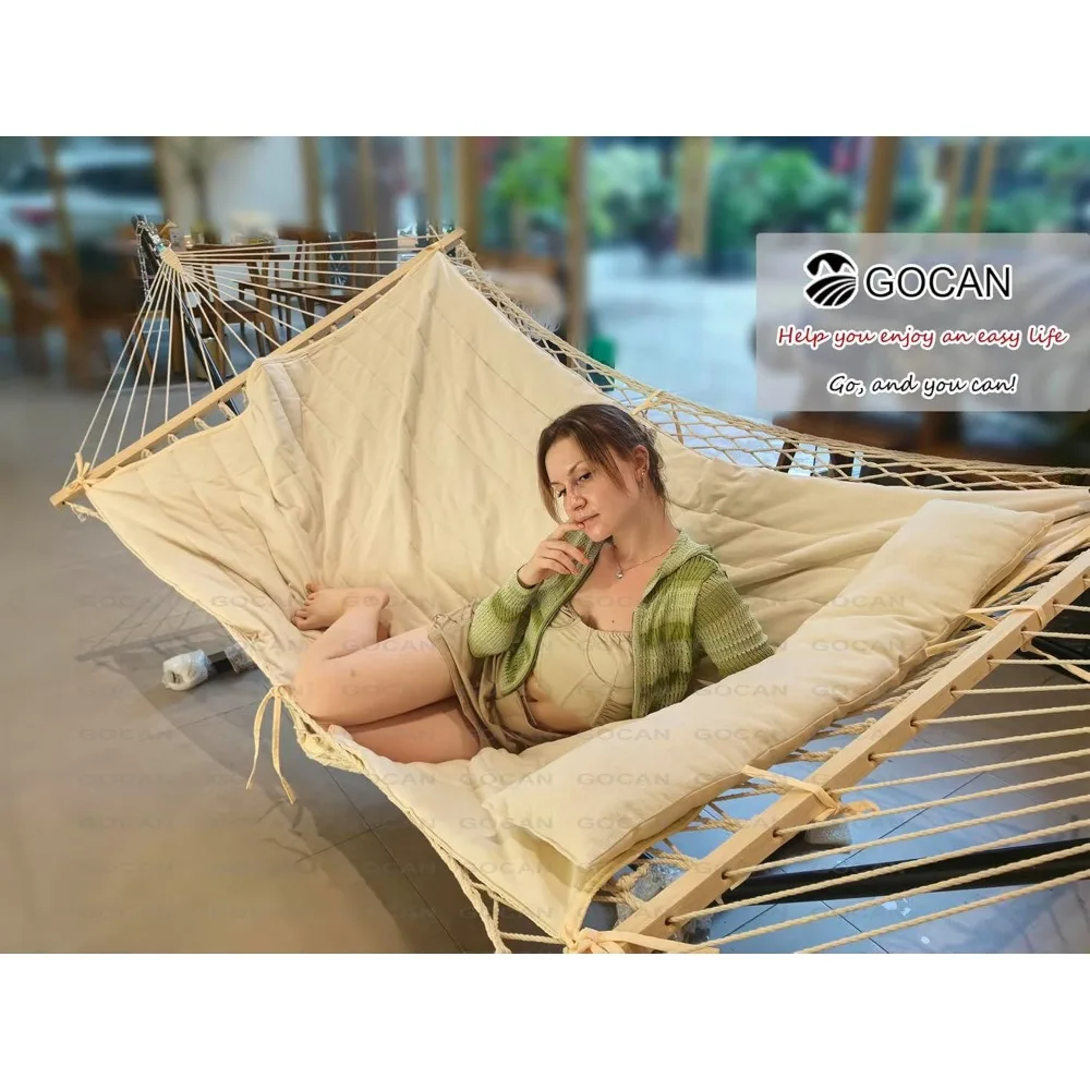 

Brazilian Double Hammock 2 Person Extra Large 330X150cm Load Capacity 600Pound Canvas Cotton Hammock for Patio Porch Garden Back