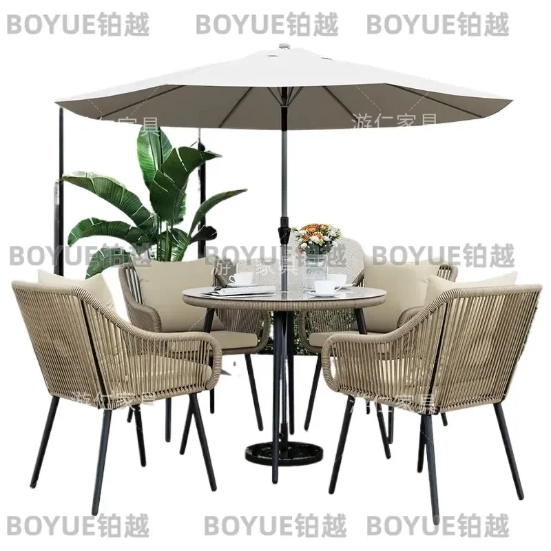 Outdoor Patio Dining Set Rock Slab Table and Chairs Waterproof Sunproof Garden Terrace Balcony Leisure Furniture