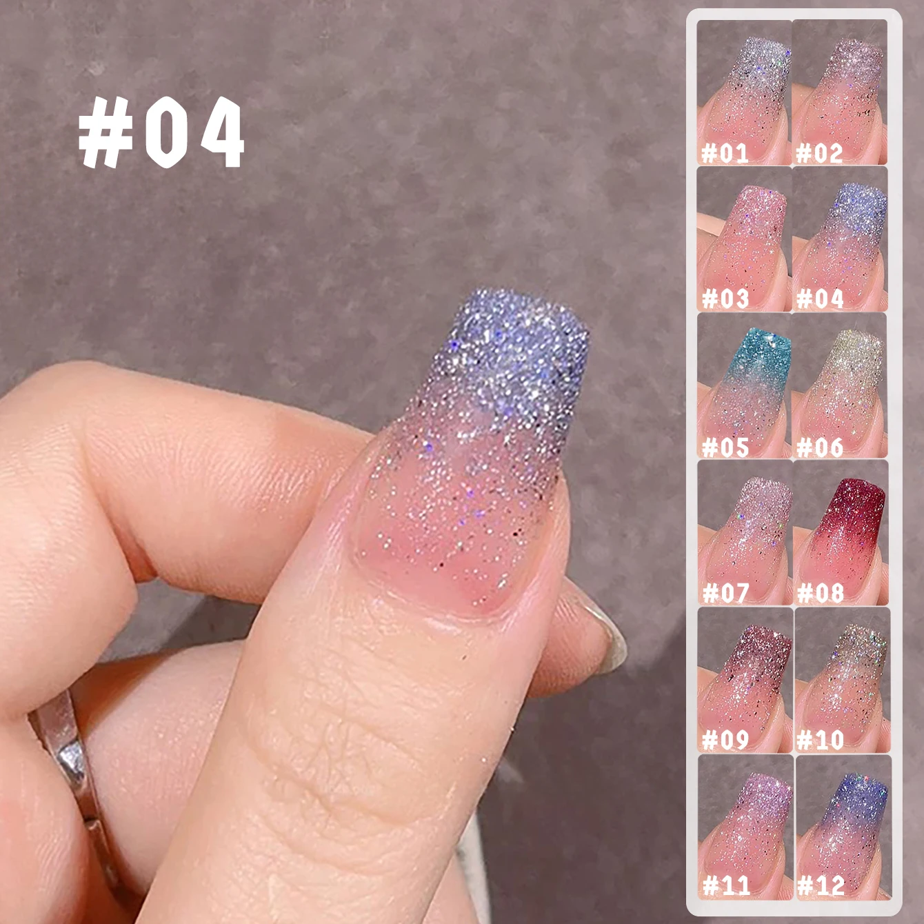 Nail Art Ombre Pink - 12ml 12 Colors Ombre Glitter Gel