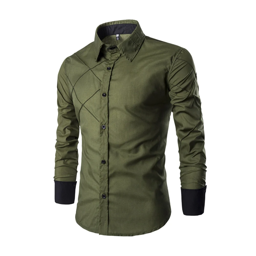 2022 Mens Casual Slim Fit Stylish Long Sleeve Dress Shirts Luxury Polyester and Cotton Shirts Black / White