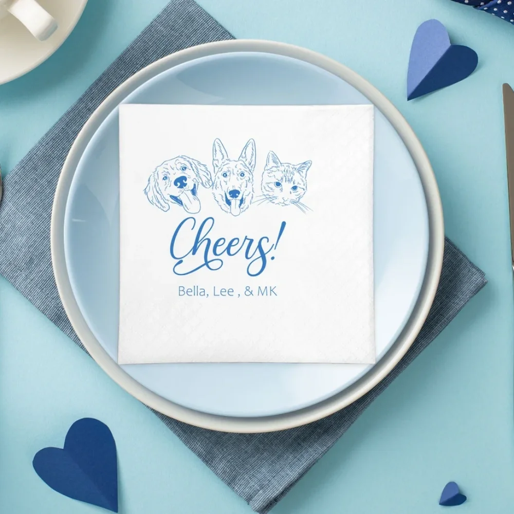 50 Custom Illustrated Dog|Wedding Napkins|Pet Wedding Napkins|Pet Cocktail Napkins|napkins wedding|Wedding cocktail napkins