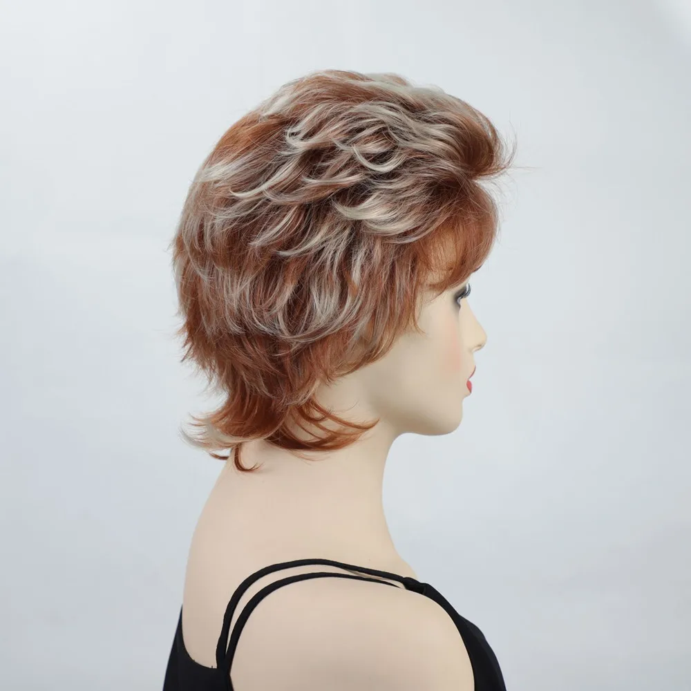 باروكة نسائية قصيرة مجعدة منفوش بني أشقر مزيج من الألياف الاصطناعية المقاومة للحرارة قطعة شعر منفوشة مسبقًا للحفلات اليومية #2
