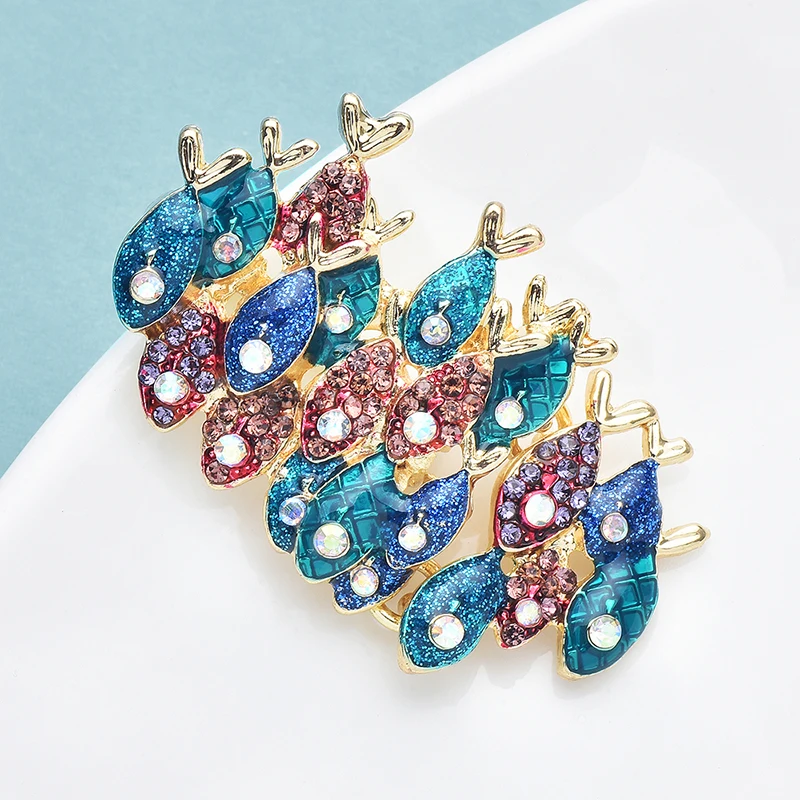 Wuli&baby New Lovely Fishes Brooches Pins For Women Unisex Enamel Shining Water Animal Party Casual Brooch Pins Gifts