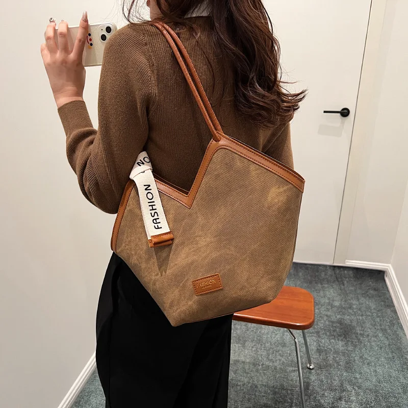 Korean Style Big Bag 2023 Autumn and Winter New Women's Bag Casual All-match Canvas Bag Commuter Shoulder Bag Student Tote Bag