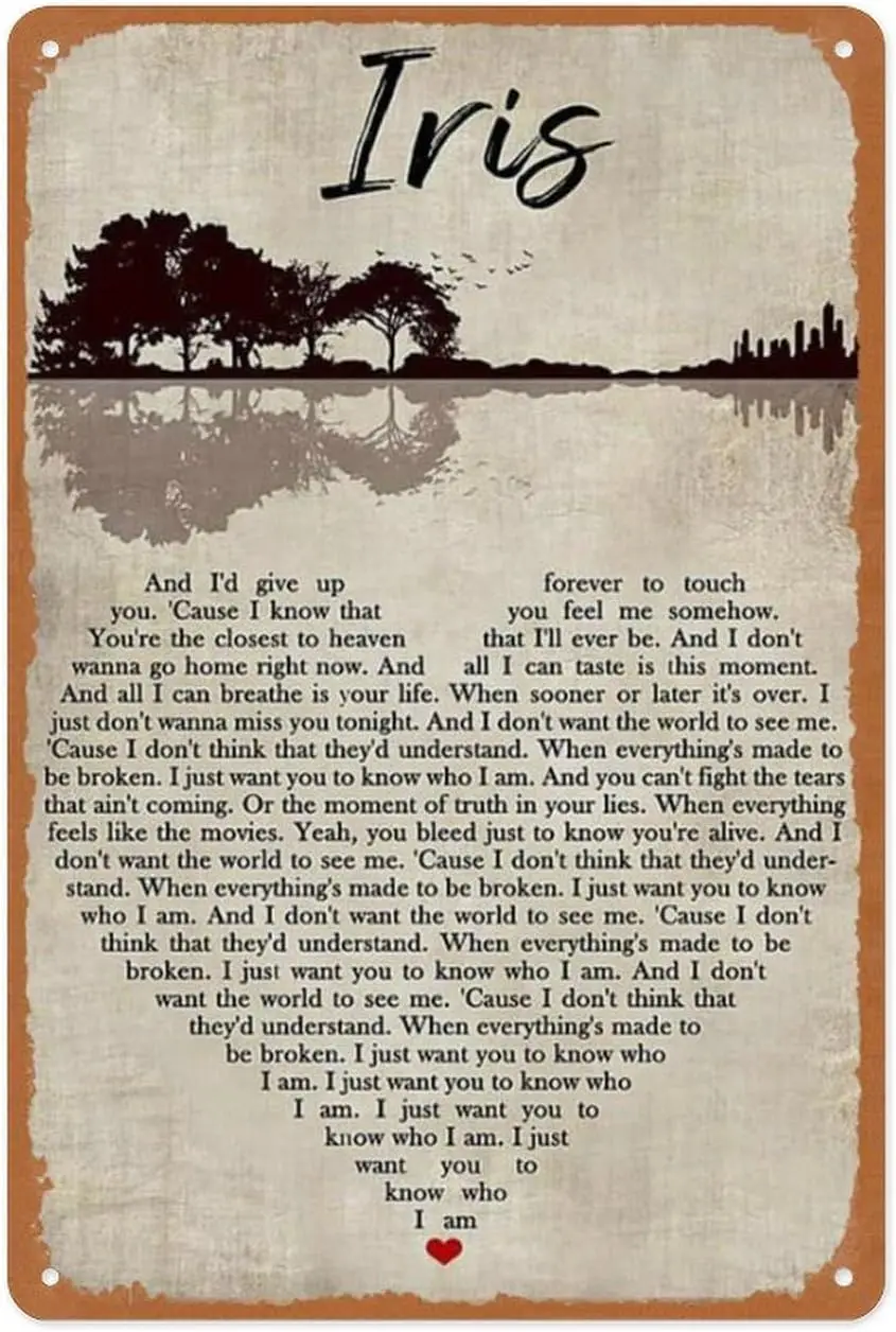 v1,MSGLHDKHR Goo Goo Dolls Iris Lyrics Poster Unframe Paper Poster Music Poster No Frame Art Print Wall Art Metal Painting  Inch