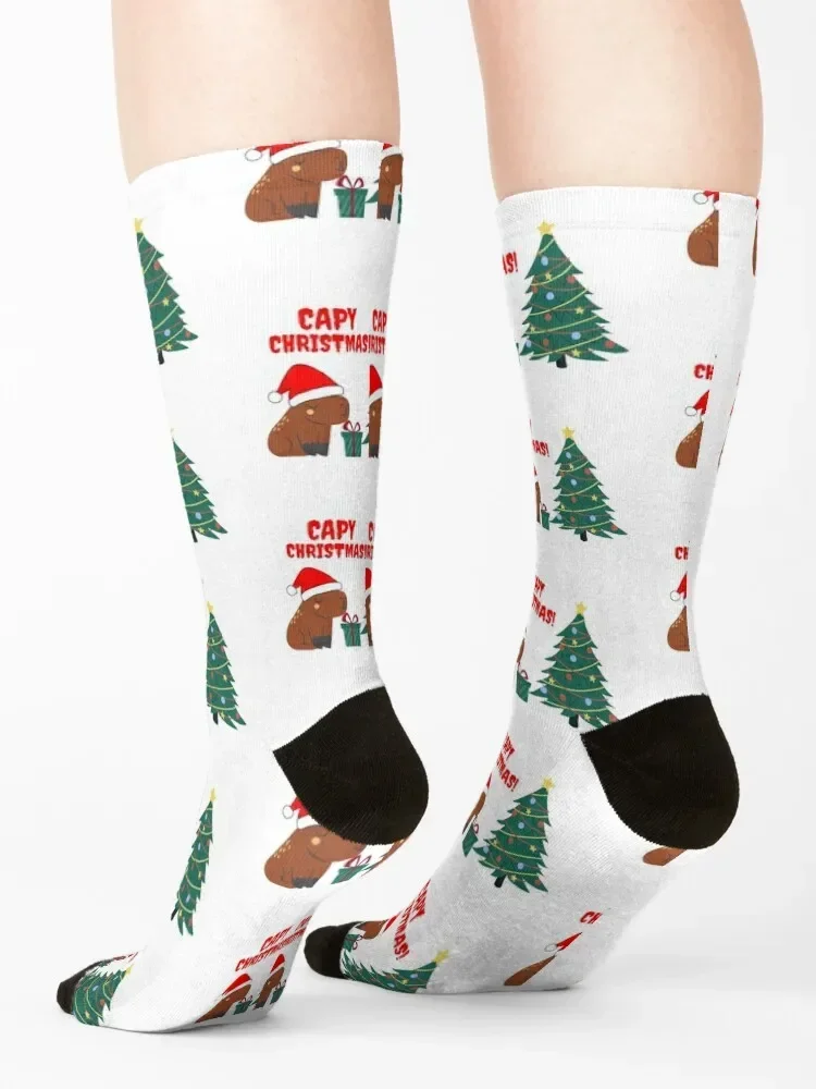 Cute Capybara Christmas Tree Socks Climbing happy Men Socks Luxury Brand Women's