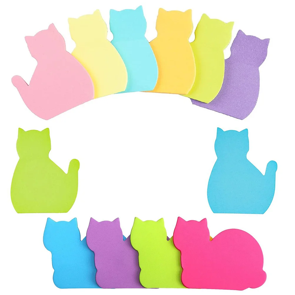 

12 Pcs Cartoon Memo Sticker Cat Shaped Note Paper Colorful Adhesive Pad Portable Reminder Notebook