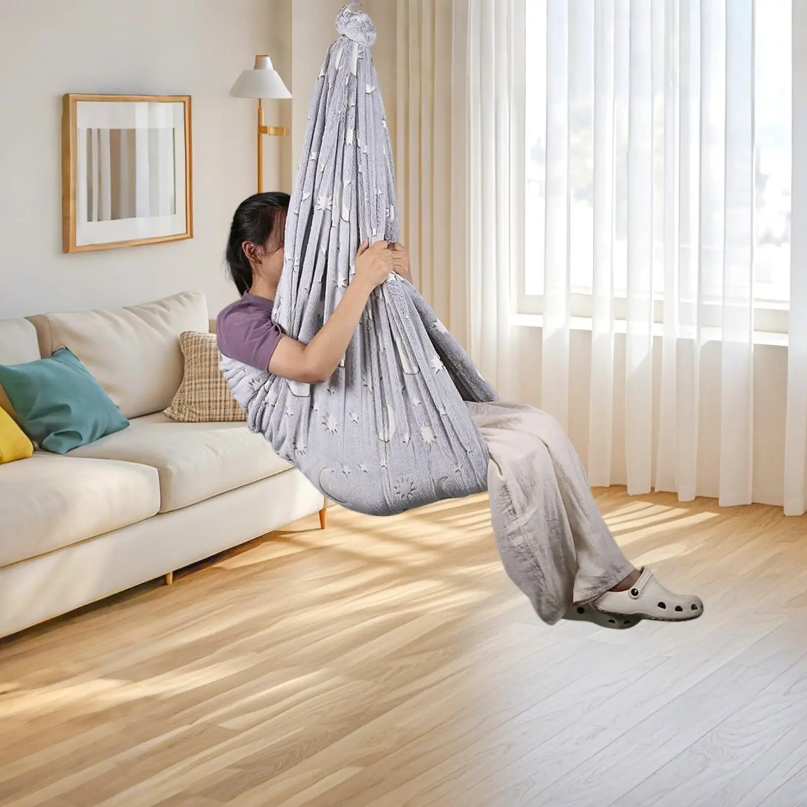 

Сенсорные качели, поворотные светящиеся регулируемые гамак, гамак для малышей, воздушные тканевые качели для интерьера, уличной спальни, гостиной