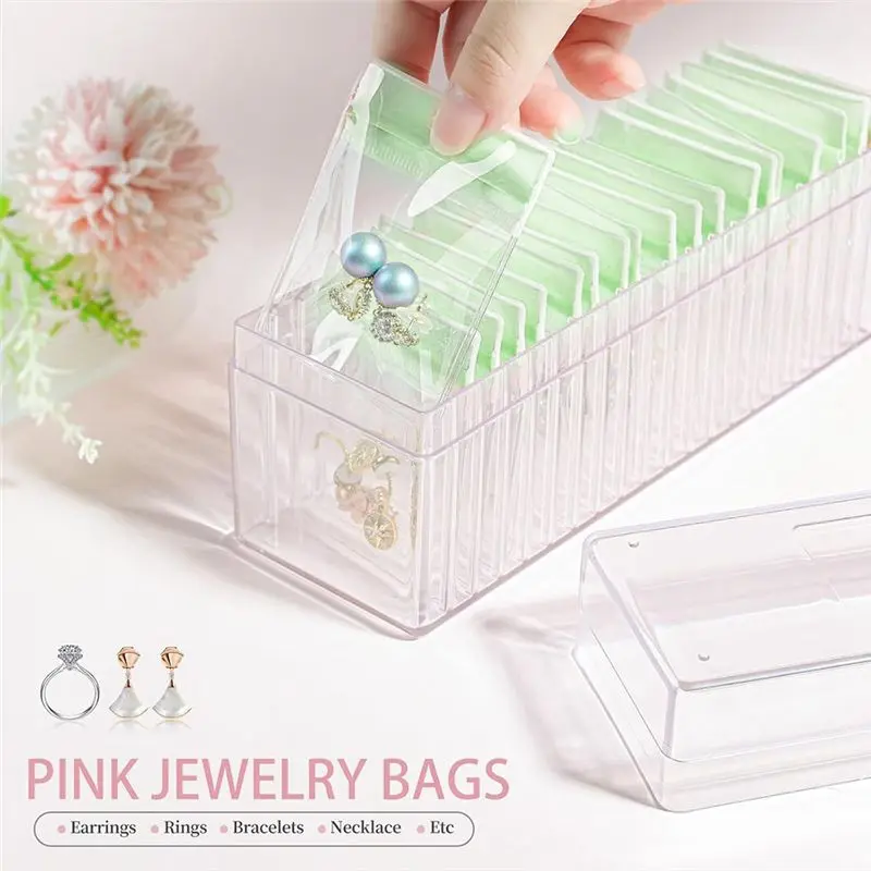 B84B Acrylic Jewelry Box Organizer, Clear Jewelry Organizer with 20 Portable Bags, Travel Jewelry Case Green for Women