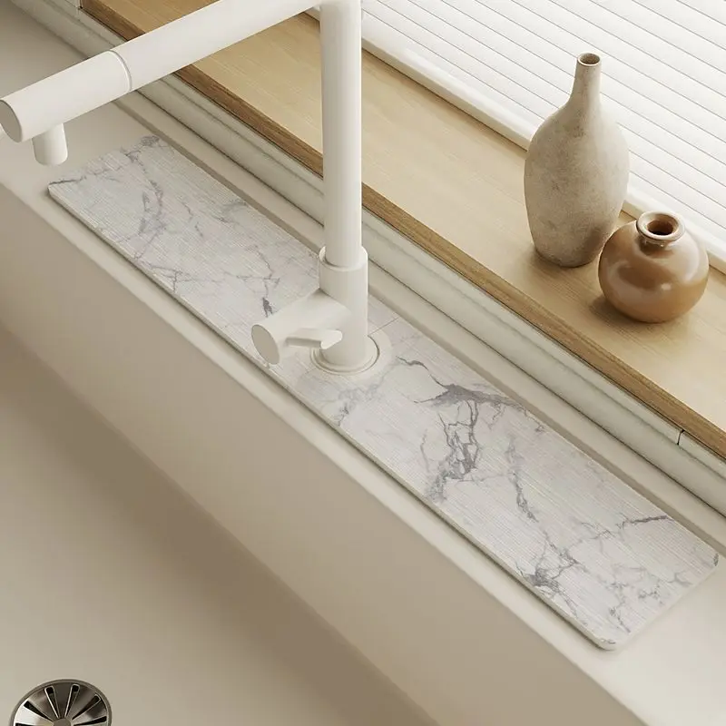 VIKAMA Stone Texture Faucet Mat Grey Slate Rock Sink Splash Pad Absorbent Anti Slip Quick Dry Kitchen Countertop Decor