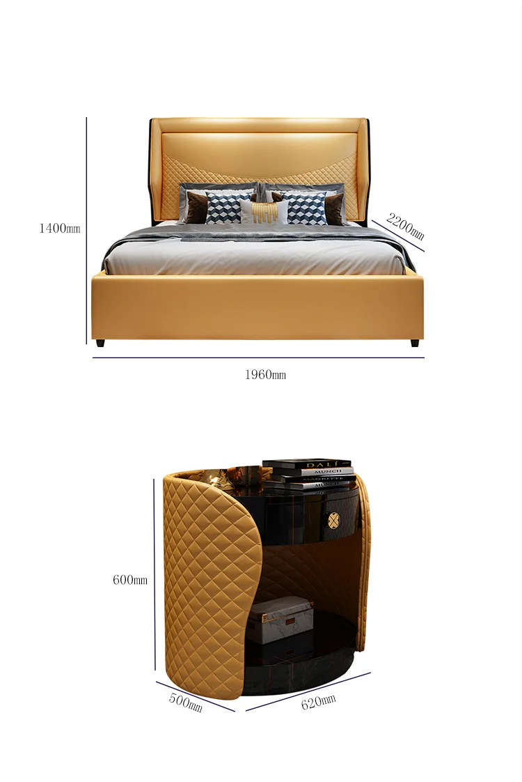 Leather Beds Luxury Metal Modern Furniture High Back Wood Frame Double Bed Designs King Size Bed image 6