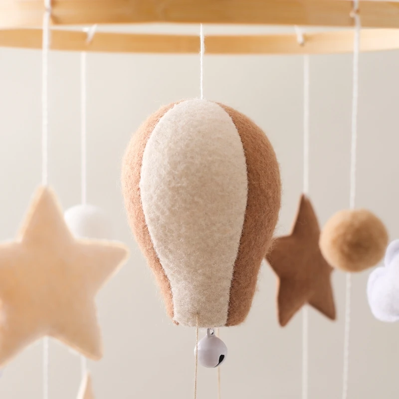 Sonajeros de madera de juguete para cuna de bebé, campana para cama móvil, globo caliente de fieltro suave, campana para cama musical para recién nacido, juguetes colgantes, soporte para cuna, regalos para bebé