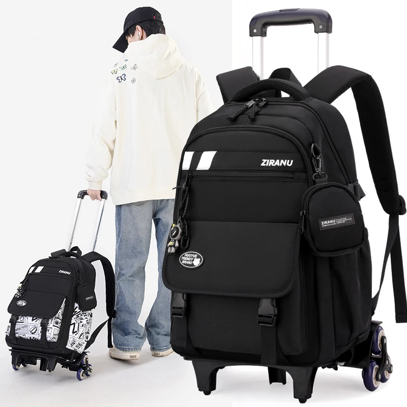 Children School Trolley Backpack for Kids Boys Wheeled Backpack Set School Bag with Wheels Rolling Luggage Bag Student Book Bag