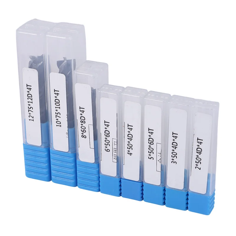 AEE6-8 Pz 2-12Mm Fresa in metallo duro 4 Flauti Set di frese Kit di utensili per fresa Fresa in metallo duro CNC Punte per router a spirale