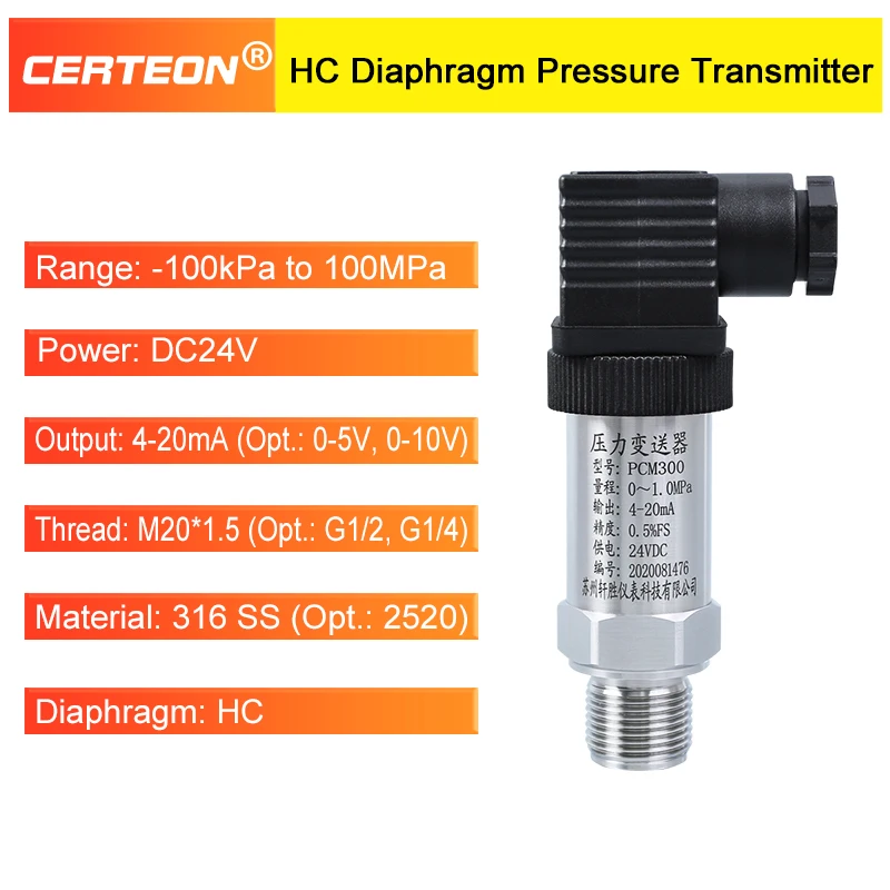 Hirschmann Pressure Transmitter with Hastelloy C276 Diaphragm Corrosion Resistant Compact Design