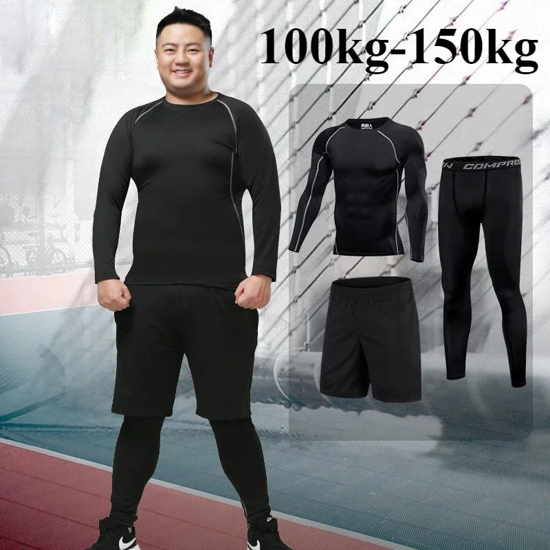 Oversized Compression Shirt Men's Running Set Tracksuit Sport Suits Quick Dry Gym Fitness 3 PCS Basketball Jogging Sportswear