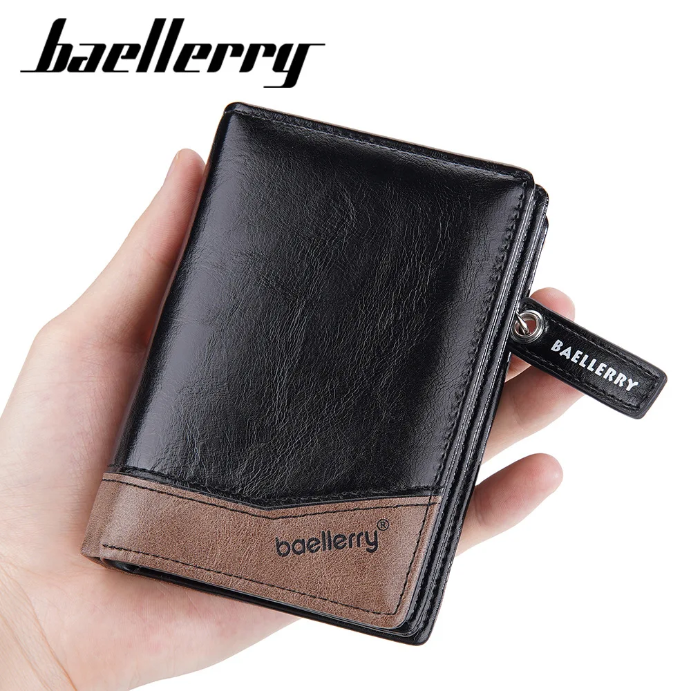 Baellerry Business Men Wallets Leather Purse with Zipper Coin Pocket High Quality Vintage Small Card Holder Money Wallet for Men