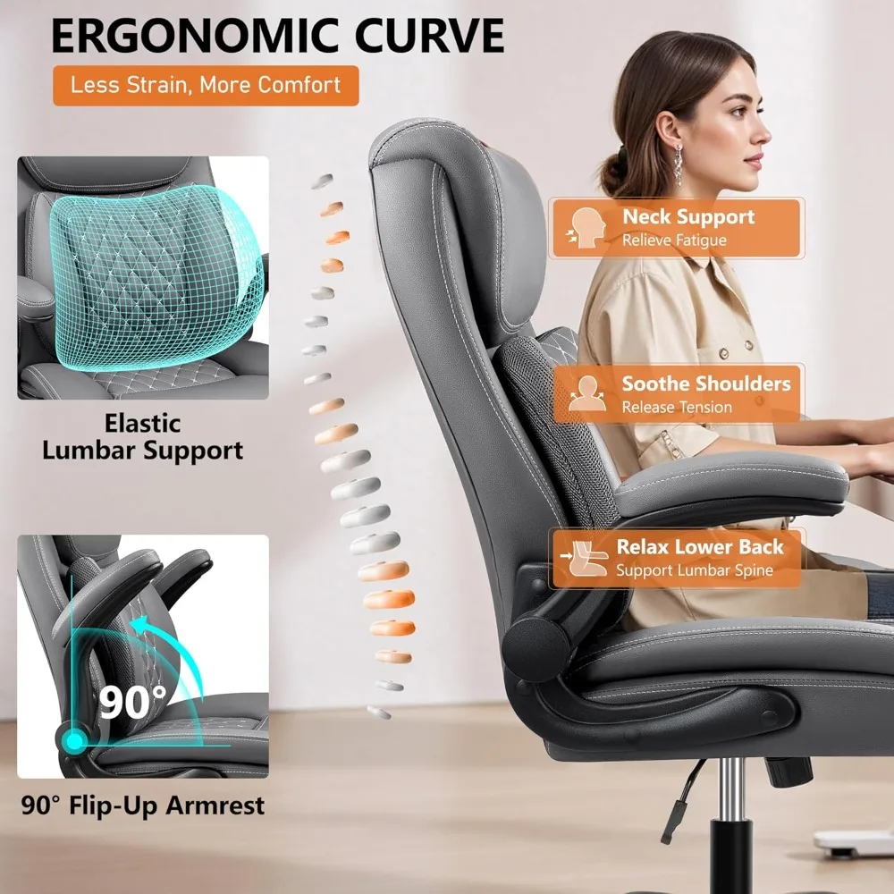 

Office Chair, Executive Computer Desk Chair with Lumbar Support for Lower Back Pain Relief, Ergonomic Leather Home, Customized