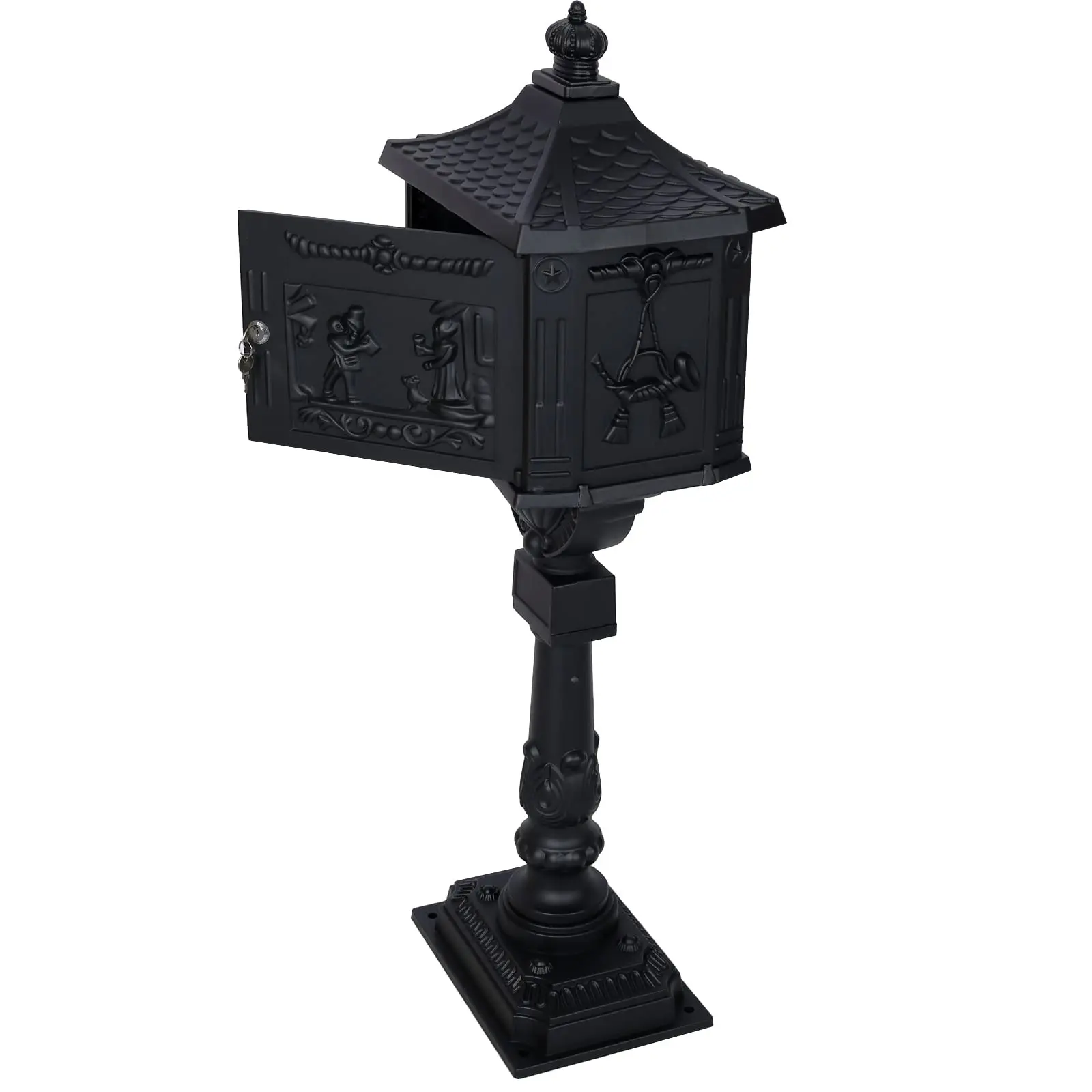 Cast Aluminum Mailbox Postal Box, Locking Mailbox with Post, Curbside Mail Manager Outside Weatherproof Rustproof