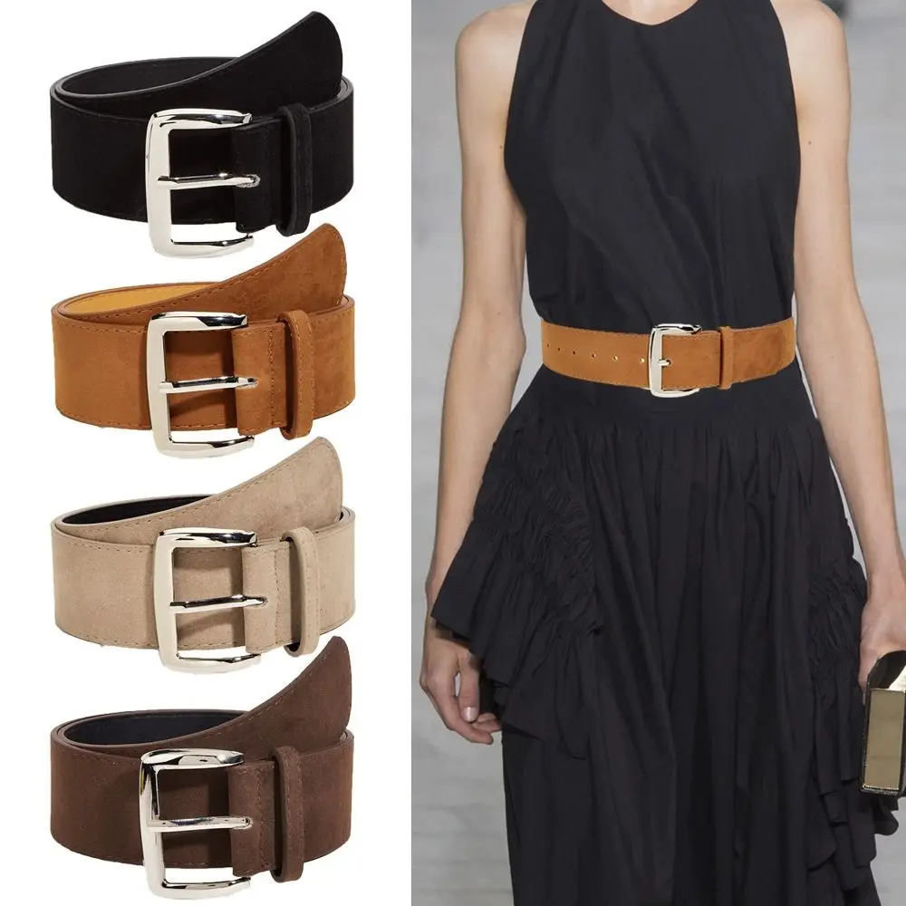 Sabuk Kulit Suede Gaya Maillard, Lebar, Trendi, Kasual, Gesper Pin, Desain Mewah, Serbaguna, Tali Pinggang Bisnis, Hadiah