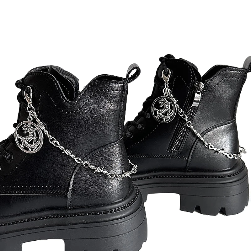 Retro Hip-hop Chinese Dragon And Thorn Flame Chains Martin Boots Canvas Shoes Buckles Decoration Shoes Accessories Party Jewelry