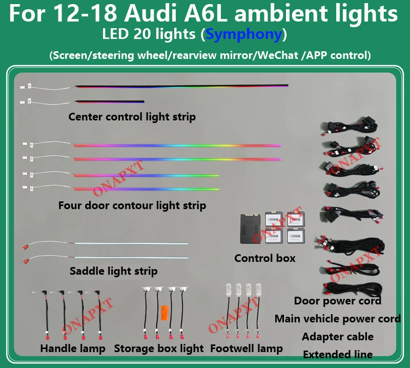 Dekoracyjna lampa z lampą do Audi A6 A7 C7 2012-2018 APP MMI sterowanie Led na deskę rozdzielczą oświetlenie otoczenia świetlne drzwi na nogi