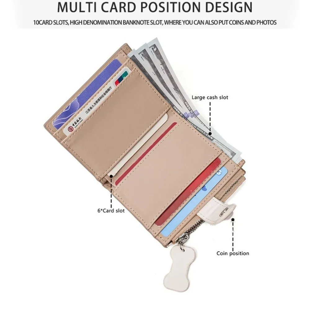 

Korean Style Embroidery Sausage Dog Wallet Purse Ultra Thin Coin Pouch Multi Slot Multi-function PU Leather Card Holder Men