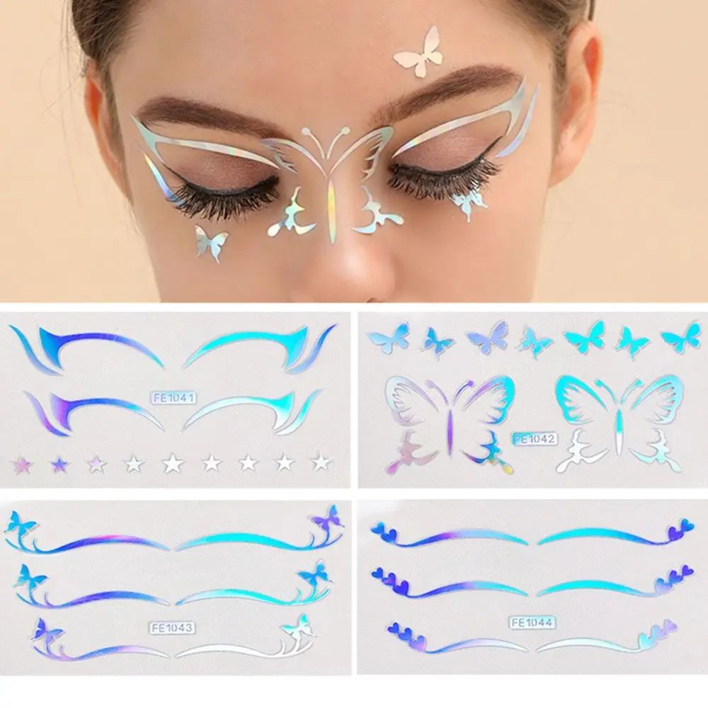 Waterproof Laser Face Sticker Silver Self Adhesive Glitter Temporary Tattoo Sticker Star Butterfly Eyes Shadow Decal