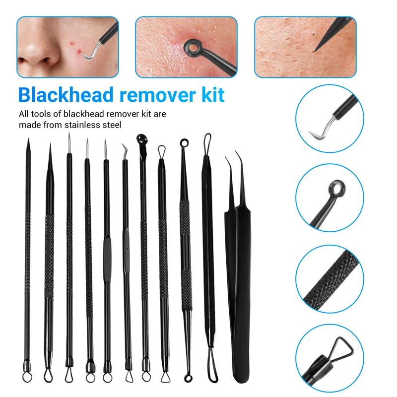 A38T-mee-eter verwijderaar puistje popper tool kit 11-delig, puistje extractor tool, acne kit voor mee-eter