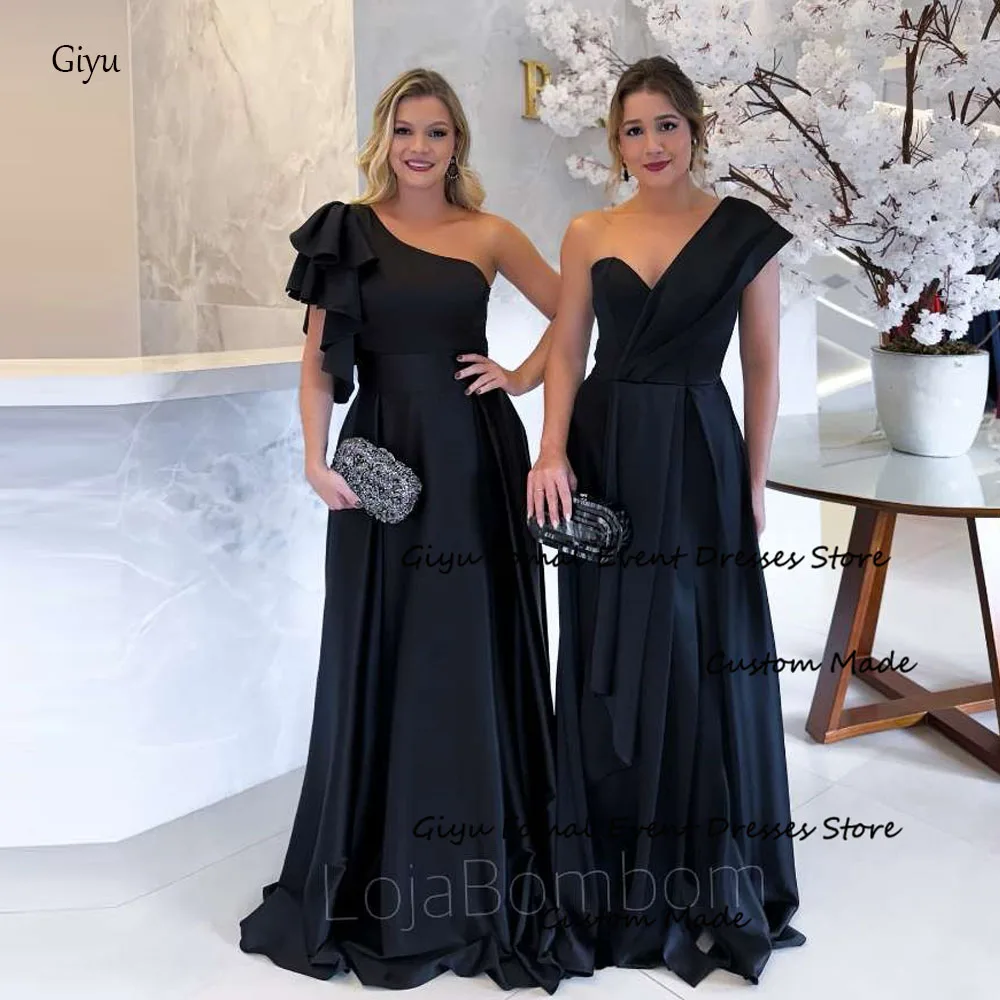 

Giyu One Shoulder Black Evening Dresses Arabic Women Floor length Prom Gowns Formal Party Occasion Dress Wedding Party Dress