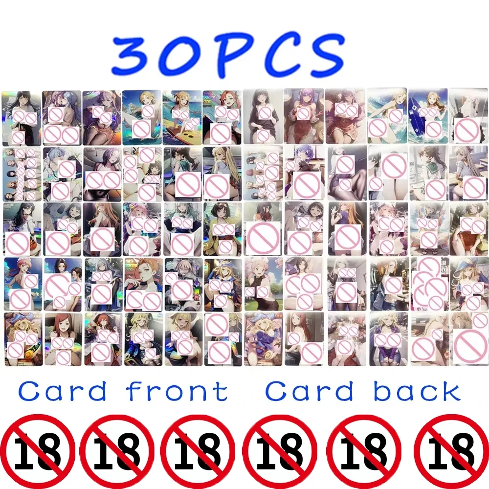 

30Pcs/set Anime Sexy Nude Collection Cards Hyuga Hinata Yuuki Asuna Rem Big Chested Beauty Naked Cards Refractive Color Flash