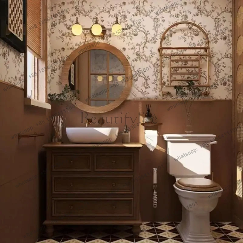 

Solid Wood Bathroom Cabinet Combination Washbasin Bathroom Bucket Cabinet Toilet Washstand Cabinet