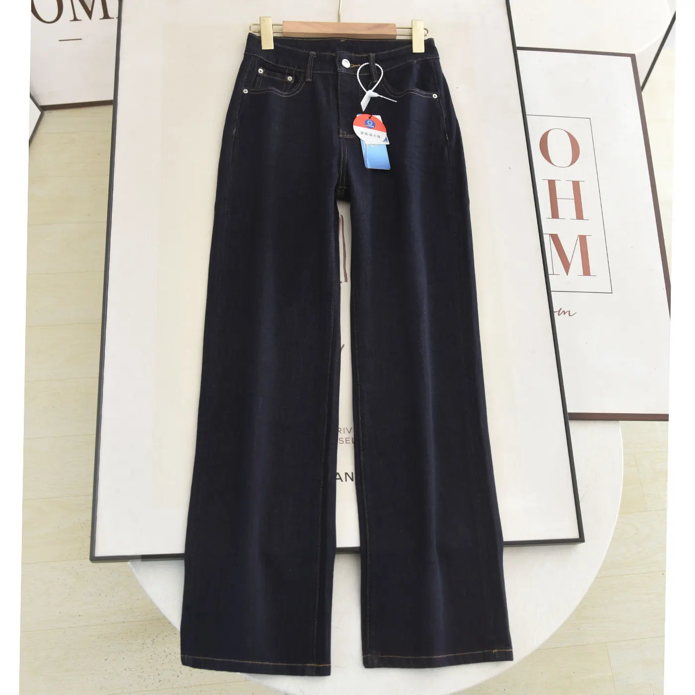 

Deep Blue Straight Leg Wide Leg Jeans High Waist Anti-Fading Casual Autumn Ladies Jeans High Line Slimming Effect