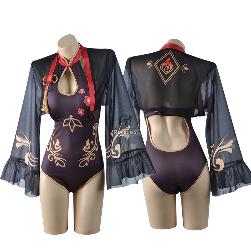 Rolecos jogo genshin impacto maiô hutao lisa miss hina cosplay traje sexy mulher roupa de banho verão vestido de halloween