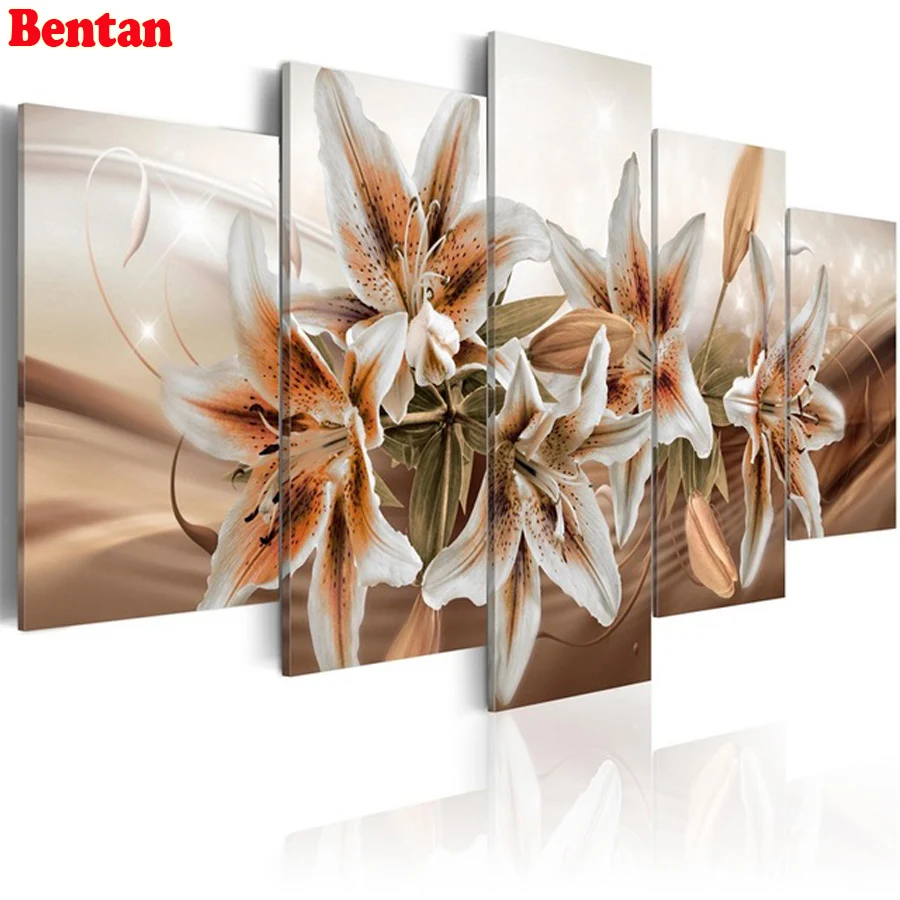 5 pcs set diamond embroidery lily flower 5d diy diamond painting full square round diamond mosaic cross stitch Multi-pictures