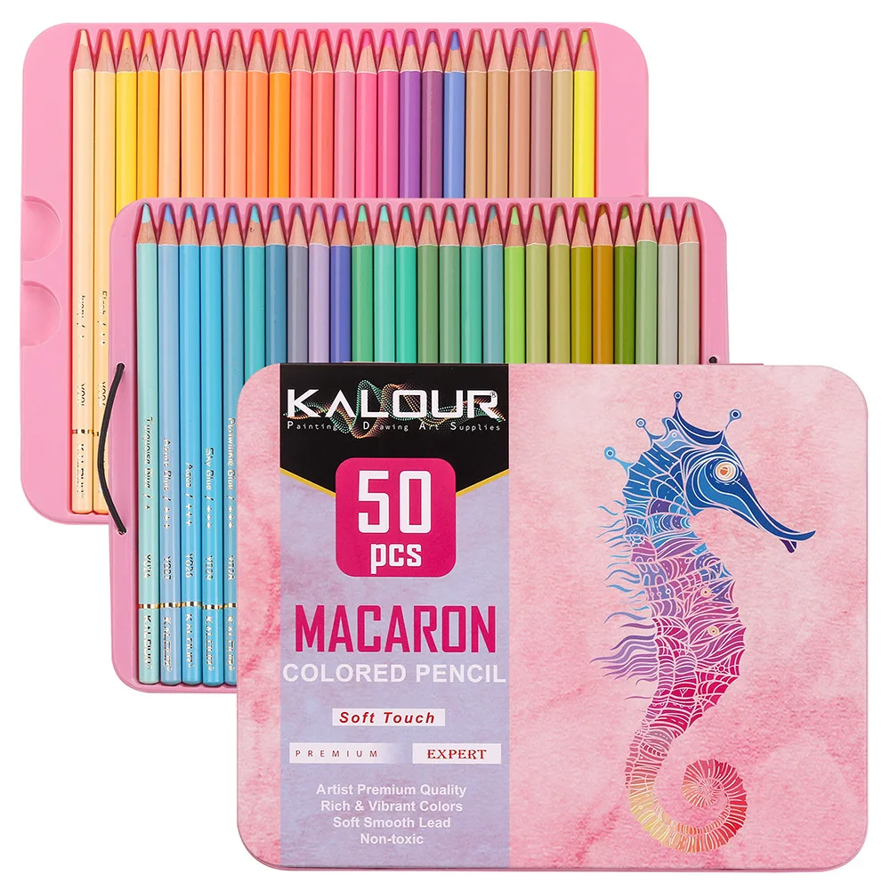 KALOUR 50 Color Luxury Iron Box Colored Pencils Are Professional Grade Powder Painting Series Colored Pencils for Art Drawing