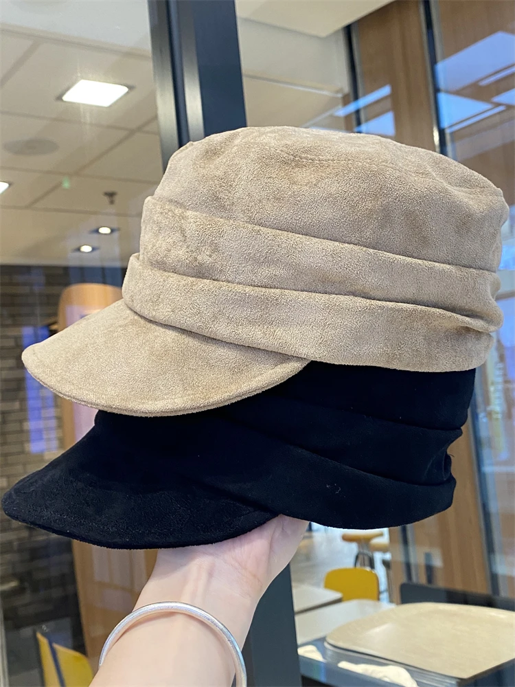 bone-dubill-de-camurca-de-cor-simples-feminino-outono-inverno-faion-casual-versatil-rosto-emagrecimento-chapeu-de-equitacao-superior-plano