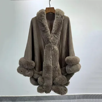 2024 Women 2 Circle Wraps Long Faux Rabbit Fur Cape Poncho Winter Loose Thick Warm Shawl Outerwear Knitted Cloak Overcoat 3 2024 Women 2 Circle Wraps Long Faux Rabbit Fur Cape Poncho Winter Loose Thick Warm Shawl Outerwear Knitted Cloak Overcoat 3