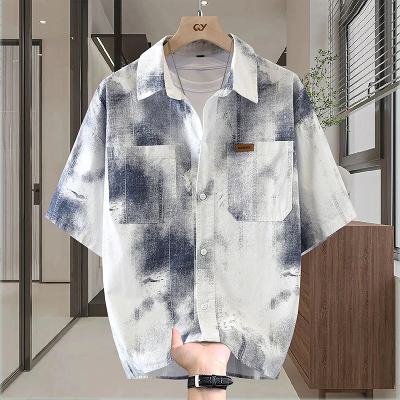 

Мужская футболка из чистого хлопка с коротким рукавом, свободного кроя, повседневная, с эффектом тай-дай, модная верхняя одежда, дышащая, летняя, новинка