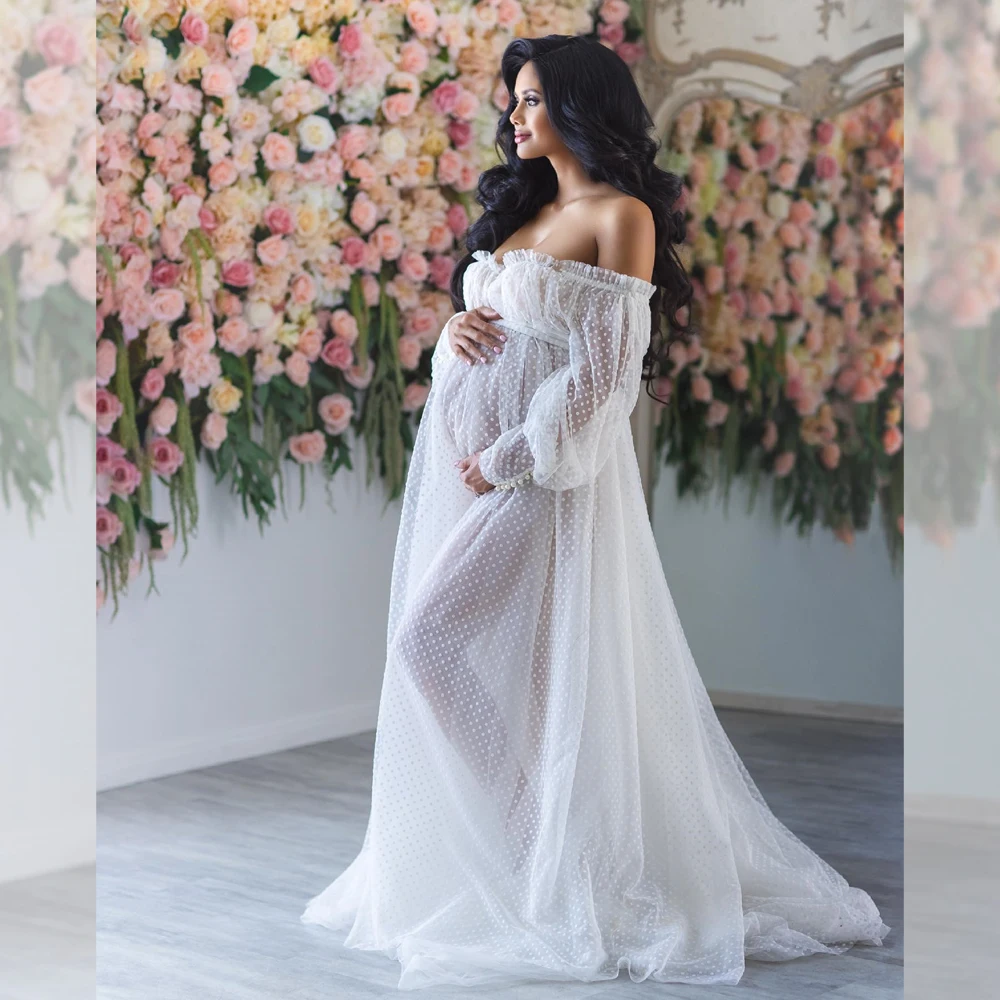 Vestidos de fotografía de maternidad de tul sin hombros, vestido de novia con lunares bohemio, vestido de boda para sesión de fotos, vestido de fotografía para mujer