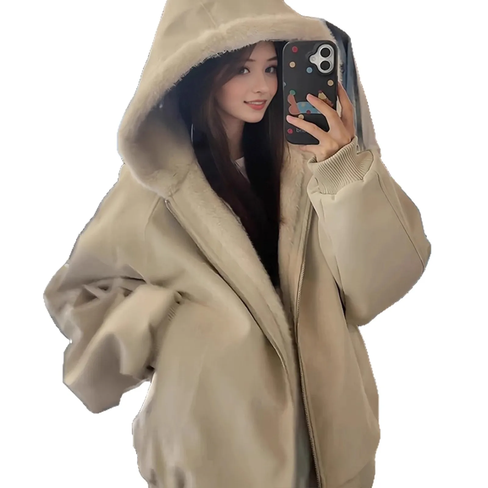 سترة جلدية بغطاء للرأس على الطراز الأمريكي لعام 2025 سترة قطنية للرجال والنساء للشتاء مع سترة قطنية سميكة ودافئة بياقة من الفرو