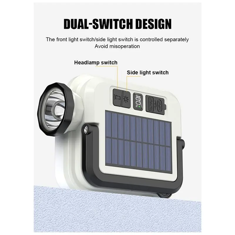 PHFU-Portable Solar Camping Light Emergency LED Hanging Lamp Rechargeable Outdoor Tent Work Light Digital Power Display