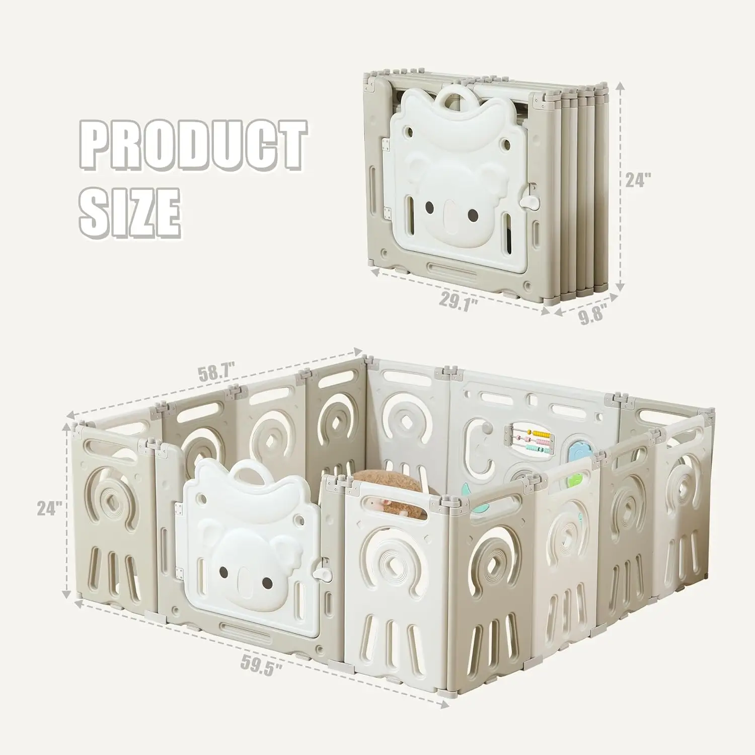 Opvouwbare Koala-box voor peuters, 14-panelen grote speeltuin, verstelbaar en draagbaar babyhek - grijs