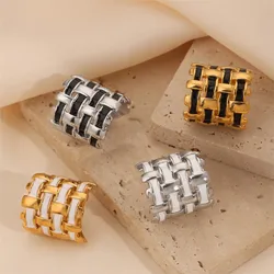 Stainless Steel Weave Wide Rings For Women Men 316L Black White Glaze Couple Rings Man Woman Female Ring Luxury Quality Jewelry