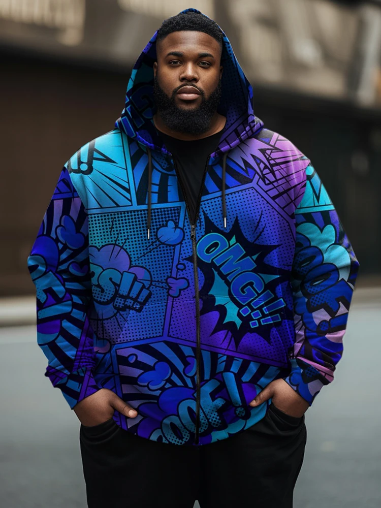 Zooy-hoodie de manga comprida para homens, zíper, estilo hip hop, estilo graffiti, tamanho grande, l-9xl