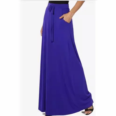Casual Drawstring Midi Skirt Women's  Color Versatile Spring Autumn City Style Loose Fit Polyester Fiber Skirts