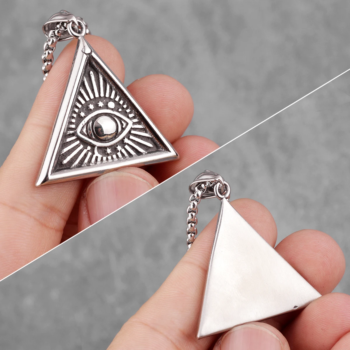 Eye of God Triangle Stainless Steel Men Necklaces Pendant Chain Punk Hiphop for Boyfriend Male Jewelry Creativity Gift Wholesale - Image 5